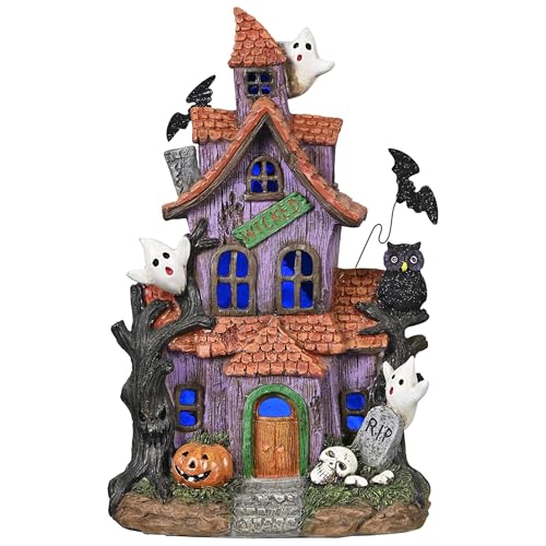 Lighted Halloween Village Haunted House Decor - 9 Inch LED Resin Statue