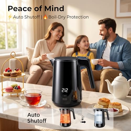 1.0L Electric Kettle, 1200W Fast Boil with 7 Temp Settings & Keep Warm