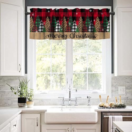 FengMingRui 2 Pack Christmas Tree Curtain Valances 18"W x 54"L Red Black Grid Holiday Decor