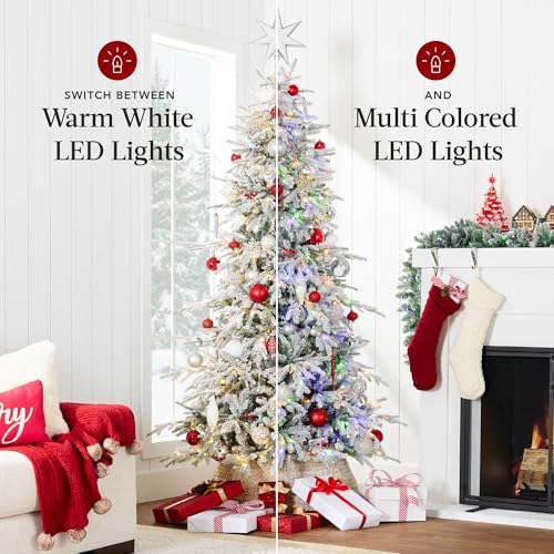 7.5ft Pre-Lit Flocked Artificial Christmas Tree with Dual-Color LEDs