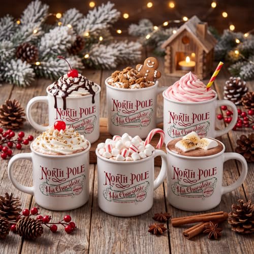 Yaomiao 12 Pcs North Pole Christmas Mugs - Ceramics Enamel Coffee Cup Set, 12 oz, With Handles