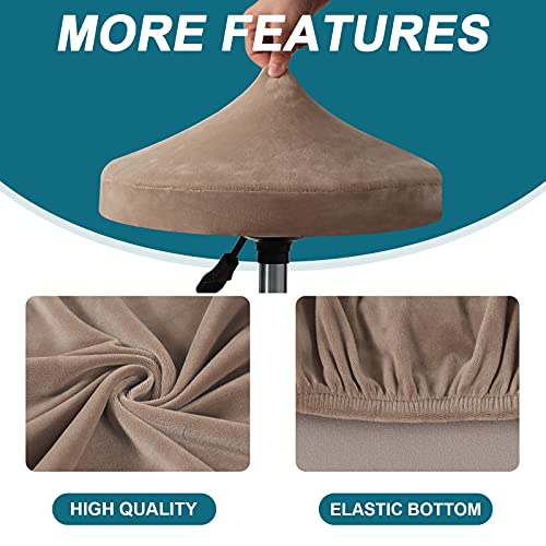 Round Bar Stool Covers, 2-Pack Stretch Velvet Slipcovers, 16-18" Dia, Taupe