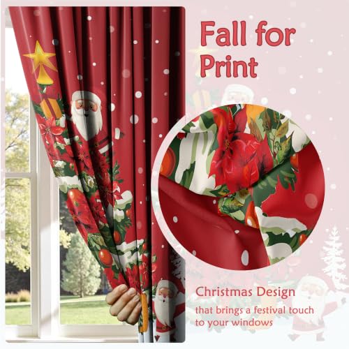 PAOPOED Christmas Room Darkening Curtains Santa Tree 52 x 96 Inches - Pack of 1