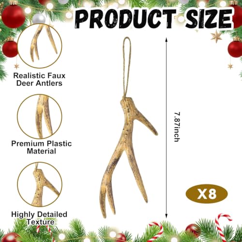 Feoang 8Pcs Deer Antler Ornaments Reindeer Antlers Christmas Tree Decor Set - 20 cm