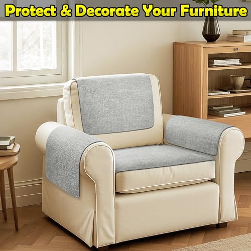 Waterproof Sofa Arm Covers Set of 2 - Non-Slip Armrest Protectors (Light Gray, 24"×20")