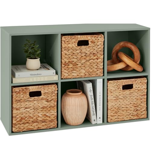 6-Cube Storage Organizer Bookshelf with Customizable Back Panels - Sage