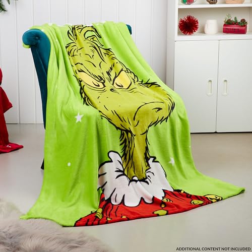 Grinch Green 59x51.2in Fleece Throw Blanket, Soft Warm Holiday Xmas
