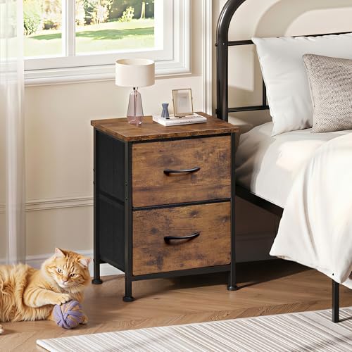 2-Drawer Nightstand with Wooden Top and Storage Bins, Bedside End Table