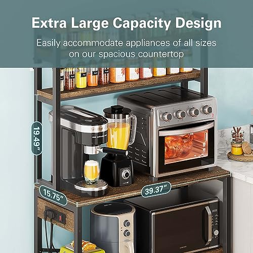 5-Tier Bakers Rack with Power Outlets, 38-Inch Microwave Stand Storage