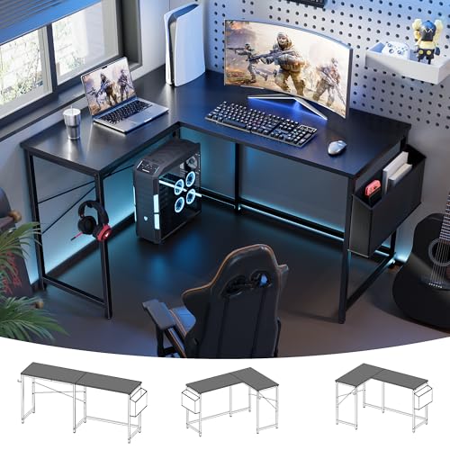 47-Inch Reversible L-Shaped Gaming Desk with Storage Bag and Headphone Hook