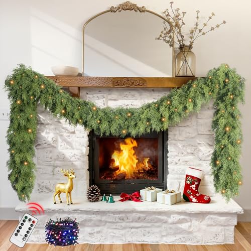 IGEri Cedar-A 9 Ft Artificial Christmas Garland with Real Touch Pine for Outdoor Decor