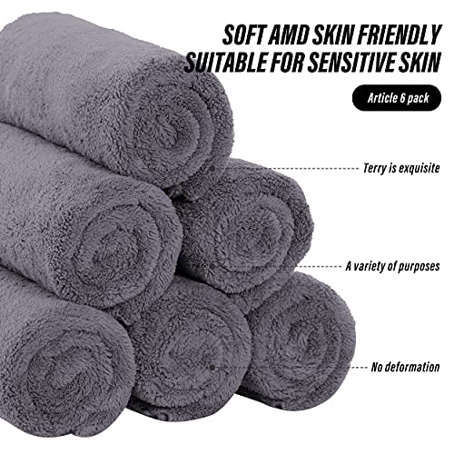 MOONQUEEN 6 Pack Microfiber Coral Velvet Hand Towels Gray 16x28