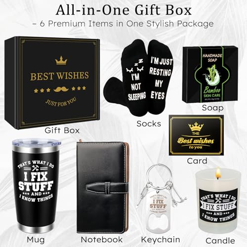 Giftota Black Handyman Gift Set for Men - Funny Fix-It Themed Gift for Dad, Husband, Boyfriend, Coworker