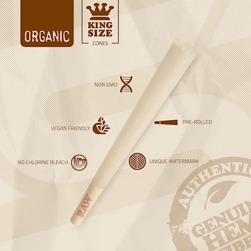 RAW Organic King Size Cones 109mm - 100 Pack Pre Rolled Rolling Papers