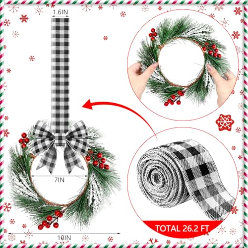 Mini Christmas Wreaths for Cabinets - Black and White, 6 Pack, 10-Inch