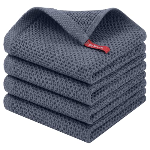 100% Cotton Waffle Weave Dish Cloths - 12x12 Inch Absorbent Towels, 4-Pack