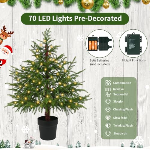 3 ft Pre-Lit Norfolk Pine Christmas Tree with 70 Warm LEDs, No Mess Premium PE