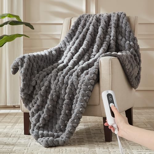 Heated Throw Blanket - Fast Heating 3D Jacquard, Machine Washable, 50x60