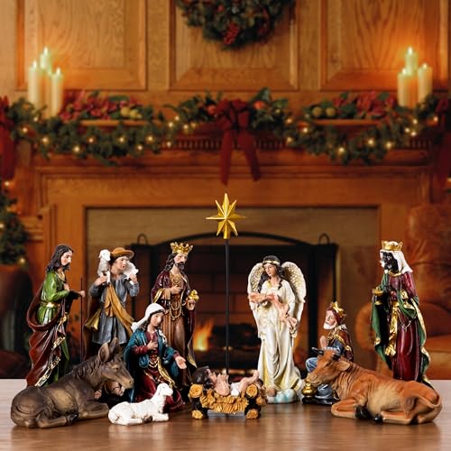 Multicolor 13-Piece Nativity Set, 3.9 Inch Figures - Handcrafted Resin