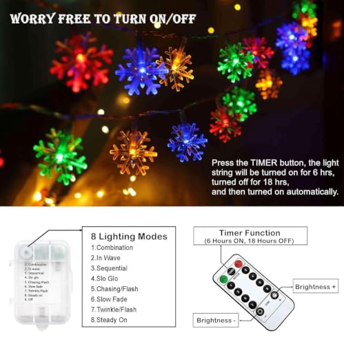 Runleo Multicolor 20ft Snowflake Christmas Lights (40 LED) with Timer Remote