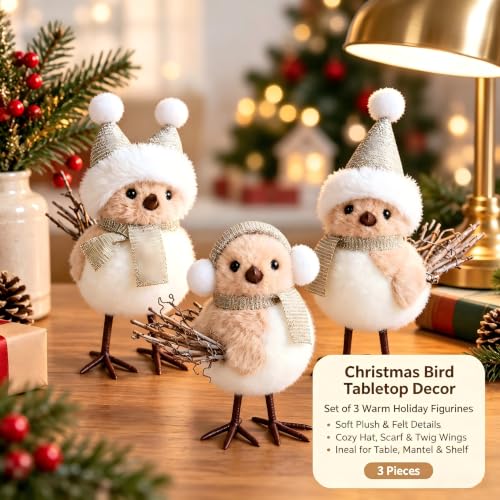 White 3-Pack Christmas Bird Plush Ornaments | Holiday Tree Decorations