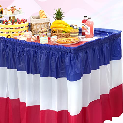3 Pack Patriotic Plastic Table Skirts, Red White and Blue Party Decor