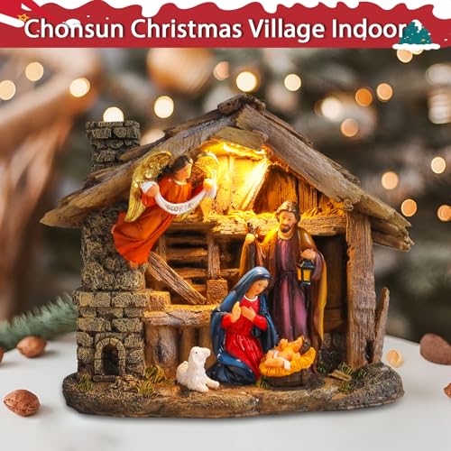 8.3-Inch Musical Nativity Village Scene with Christmas Figurines