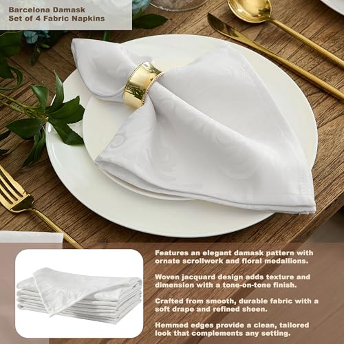 Newbridge Barcelona Damask Oval Tablecloth 60 x 102 Inch White - No Iron, Soil Resistant