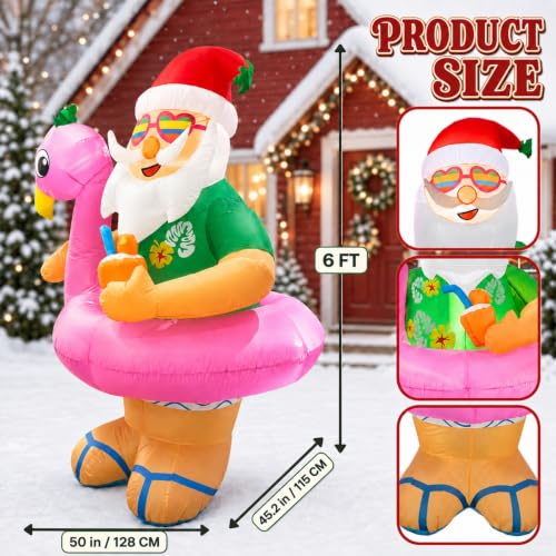 Kofero Santa Inflatable Yard Decoration - 6FT Hawaii Christmas Blow-up with LED Lights, Outdoor Holiday Decor