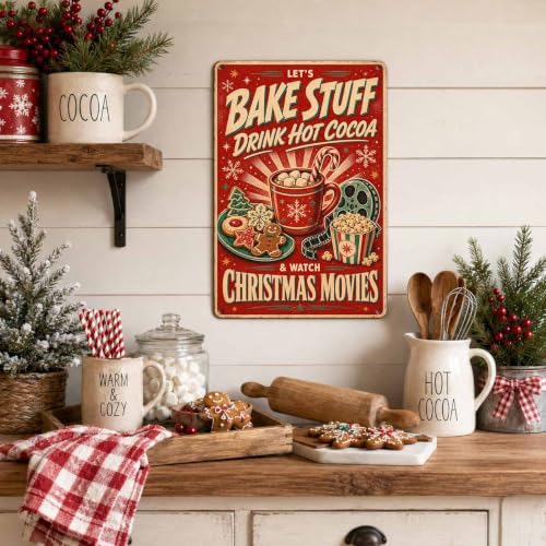 Nerissal 8x12 Inches Christmas Movie Sign - Hot Cocoa Decor, Retro Holiday Wall Art
