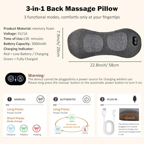 3-in-1 Back Massager with Heat & Vibration for Lumbar Support