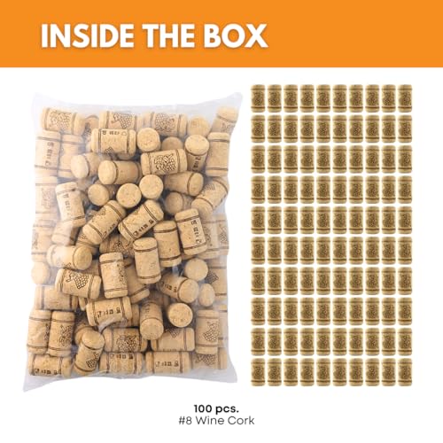 #8 Straight Wine Corks with Grape Design, 1 3/4 Inch, 100 Pack