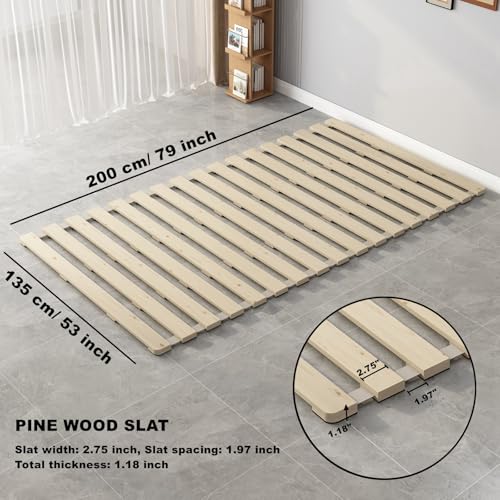 Full Size Solid Wood Floor Bed Slats Rollable Tatami Mattress Foundation