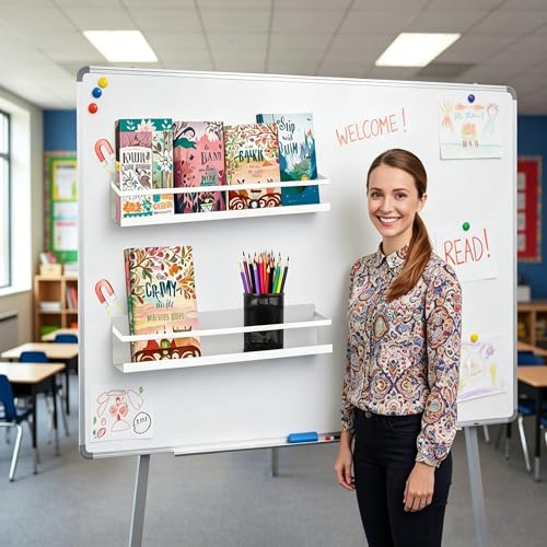 Magnetic Metal Bookshelf for Whiteboard - 15.8-inch Wall Display Organizer