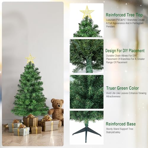 3ft Hinged Artificial Christmas Tree - Tabletop Decor with Metal Base