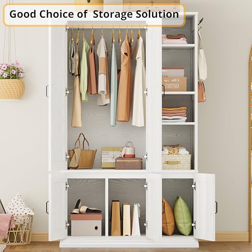 5-Door Bedroom Wardrobe Closet, 70-inch Wooden Storage Cabinet Organizer