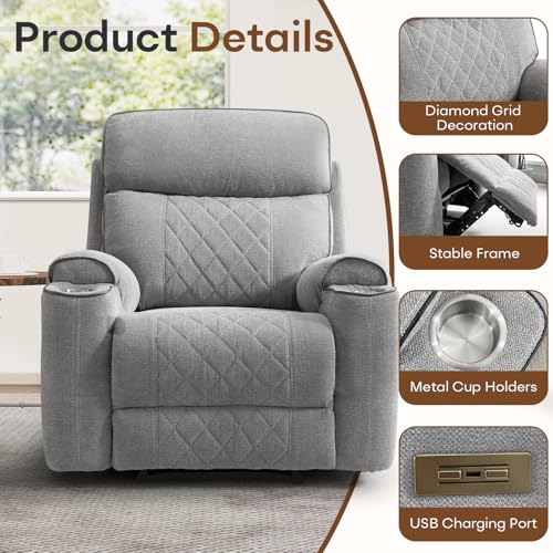 Power Reclining Loveseat Sofa with USB Charging, Cup Holders & Storage, Grey