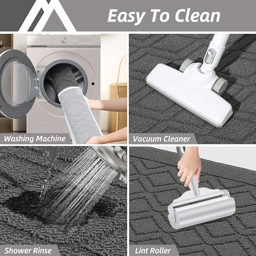 Non-Slip Machine Washable Kitchen Rug Set - 2 Piece Soft Grey Runner Mats