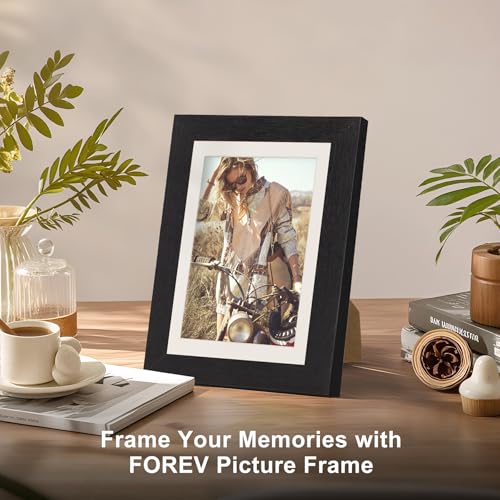 TOFOREVO Black Wood Grain 5x7 Picture Frame Set of 2 with Mat, Rustic Wall Decor