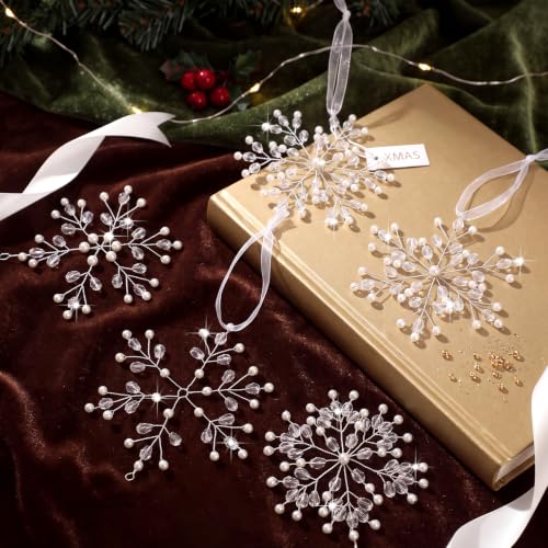 Wavyknot 16-Pack Crystal Snowflake Christmas Ornaments with Ribbons