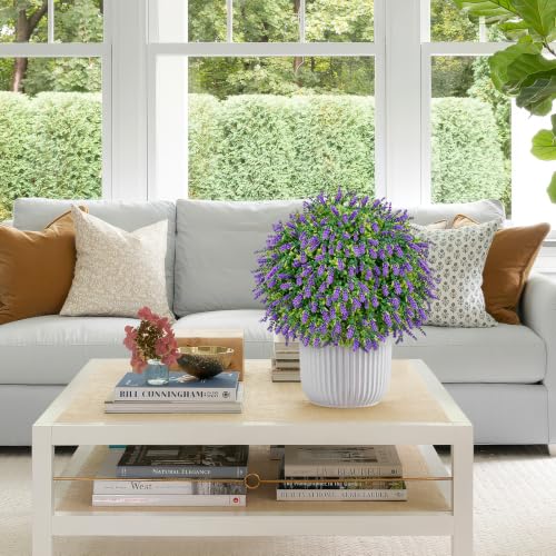 24.7-Inch Artificial Boxwood Topiary Ball Trees with Lavender, Set of 2