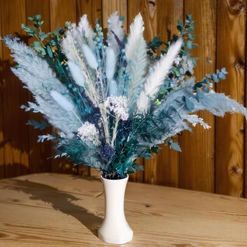 17-Inch Dusty Blue Dried Pampas Grass Bouquet for Boho Home Decor