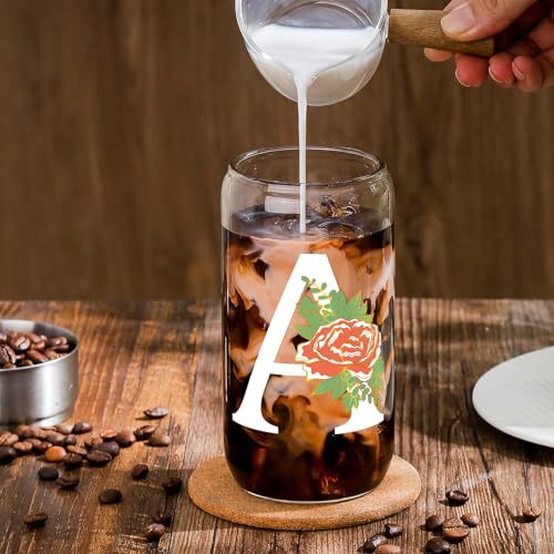 16 Oz Personalized Color-Changing Initial Glass Cup with Lid and Straw