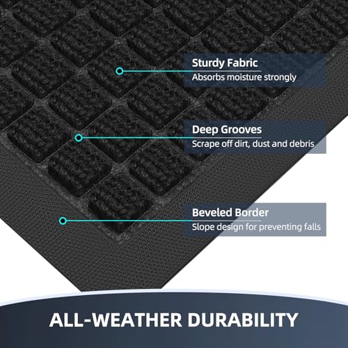 Heavy Duty Front Door Mat - Non-Slip Dirt Trapper Doormat (29.5" x 17")