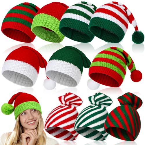 Funtery 10 Pcs Christmas Elf Hats Beanies for Adults - Knit Santa Caps