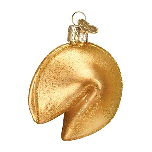 Handcrafted Glass Fortune Cookie Christmas Ornament, Gold Glitter Holiday Decor
