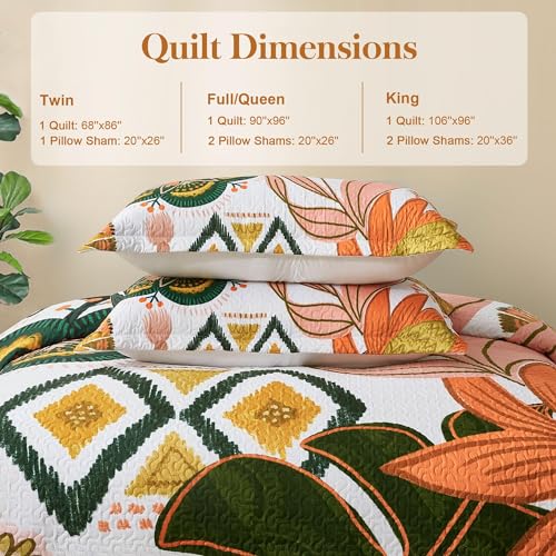 Tyrot 3-Piece Boho Floral King Quilt Set - Reversible Microfiber Bedspread