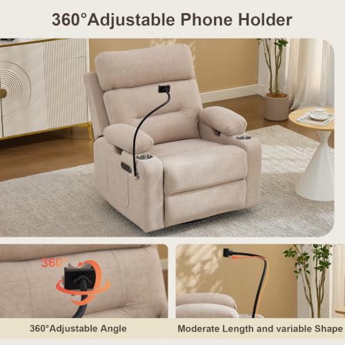 Power Nursery Recliner with Swivel Rocker, Adjustable Armrests & Phone Holder