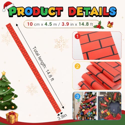 Yunlly Super Brother Christmas Ribbon - Red Brick Video Game Theme, 3.9in x 14.8ft