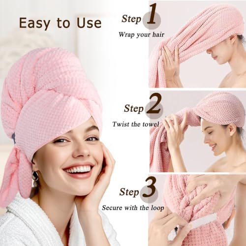 Netcken Pink Large Microfiber Hair Wrap Towel - Quick-Dry & Absorbent, Secure Twist & Tuck Design